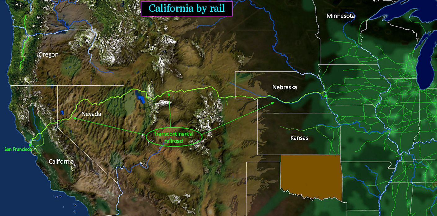 Transcontinental railroad, 1869 map